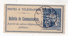Timbre Téléphone N°24 25c Bleu Sans Fond De Sûreté Cachet ETALANS DOUBS 1910 - Telegrafi E Telefoni