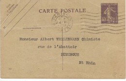 LANV3/4 - FRANCE EP CP SEMEUSE CAMEE 40c D 646  POUR  HUNINGUE  REPIQUAGE AU VERSO - Bijgewerkte Postkaarten  (voor 1995)