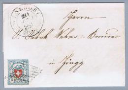 Heimat ZH Maenedorf 1851-08-20 Rayon-Brief Nach Höngg Zu#17II Typ22 Stein B1 LU - 1843-1852 Federal & Cantonal Stamps