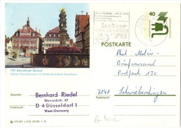 CHAT-L24 -ALLEMAGNE Entier Postal Carte Illustrée De Schwäbisch Gmünd Avec Bâtiments Anciens Et Fontaine - Geïllustreerde Postkaarten - Gebruikt