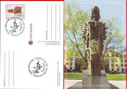 Moldova, Pre-paid Postcard + Special Stamp Cancellation, The Statue Of M. Eminescu, 2012 - Moldavia