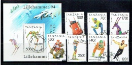 TANZANIE TANZANIA 1994, SKI, TIR, PATINAGE Bobsleigh...  7 Valeurs Et 1 Bloc, Oblitérés / Used. R291-302 - Invierno 1994: Lillehammer