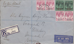 B.M.A. Malaya AIR MAIL  & Registered Einschreiben Labels KUALA LUMPUR 1949 Cover Brief (Front Only !) Denmark (2 Scans) - Malaya (British Military Administration)