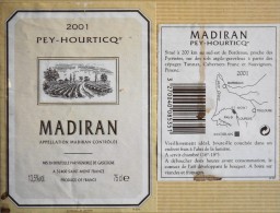 ETIQUETTE De VIN " MADIRAN 2001 " - Pey-Hourticq - Décollée Bon Etat  - - Madiran