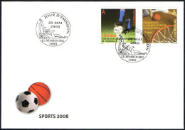 LUXEMBOURG 2008 - SPORTS - CENTENARY OF THE FOOTBALL FEDERATION / 75 YEARS OF THE BASKETBALL FEDERATION - FDC - Cartas & Documentos