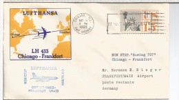 USA CC PRIMER VUELO CHICAGO PARIS FRANKFURT 1960 AL DORSO MAT FRANKFURT - Autres & Non Classés