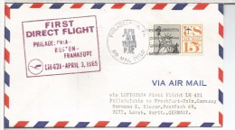 USA CC PRIMER VUELO PHILADELPHIA BOSTON FRANKFURT 1965 AL DORSO MAT FRANKFURT - Other & Unclassified