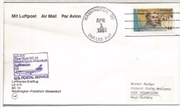 USA CC PRIMER VUELO WASHINGTON FRANKFURT DÜSSELDORF 1987 AL DORSO LLEGADA - Other & Unclassified