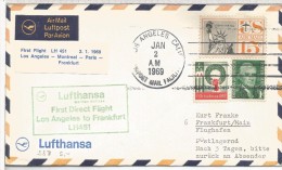 USA CC PRIMER VUELO LOS ANGELES FRANKFURT 1969 AL DORSO LLEGADA - Altri & Non Classificati