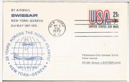 USA CC PRIMER VUELO NEW YORK GENEVA 1972 AL DORSO LLEGADA - Autres & Non Classés
