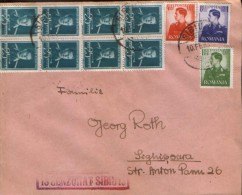 Romania - Letter Censured ,circulated In 1942 - Stamps With King Mihai,block 8 Stamps - Cartas De La Segunda Guerra Mundial