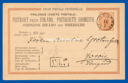 FINLAND 1881 PREPAID CARD 10 PENNI YELLOW BROWN H & G 16 USED 1882 TO JOROIS ARRIVAL MARK VERY GOOD CONDITION - Enteros Postales