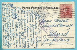 168 Op Kaart Met Stempel GENT Naar BELGRAD (Yougoslavie), Met Censuursstempel 22 (economische Censuur) - 1919-1920 Roi Casqué