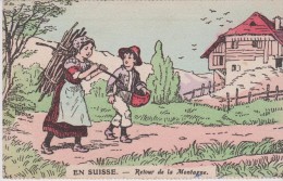 CPA 8X13 . EN SUISSE . Retour De La Montagne . Couple De Gamins . Fillette Portant Fagot De Bois - 1900-1949