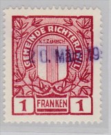 Heimat ZH Richterswil 1Fr. Fiskalmarke Gebührenmarke - Revenue Stamps