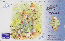 Carte Prépayée JAPON - Oiseau HIBOU & PIERRE LAPIN  - OWL Bird & PETER RABBIT JAPAN Tosho Card - EULE - 227 - Eulenvögel