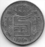 Belguim  Leopold III  5 Francs  1941 French    Xf+ !!! - 5 Francs