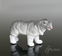 Miniature Ancienne Figurine Allemande Sujet Rhinoceros Biscuit 1880 Animal Porcelaine Bisque Statuette - Tiere