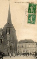 CPA - SEICHES (49) - Aspect De La Place De L'Eglise Et De La Mairie En 1914 - Seiches Sur Le Loir