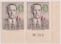 1960-120 CUBA. 1959. Ed.802 HABILITADOS. MEDICINA ARTURO ABALLI PAIR PLATE NUMBER - Ongebruikt