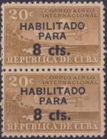 1961-35 CUBA. 1961. Ed.885hc HABILITADOS. AVION. ERROR HABILITACION CALCADA AL REVERSO MNH. - Usati