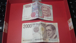 Lot De 2 Billets Italie 1000 Lire Et 2000 Lire - 2000 Lire