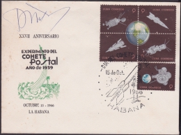 1966-CE-26 CUBA 1966. SPECIAL CANCEL. 28 ANIV COHETE POSTAL. POSTAL ROCKET SIGNED THOMAS TERRY. - Cartas & Documentos