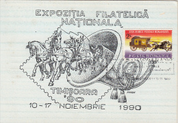 ROMANIAN STAMP'S DAY, POSTCHASE, PHILATELIC EXHIBITION, CM, MAXICARD, CARTES MAXIMUM, 1990, ROMANIA - Maximumkarten (MC)