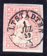 Heimat SG Altstädten 1.7.1859 Auf 15 Rp. Strubel #24G Prachtstück Mit Bogenrand Auf Papierstück - Gebraucht