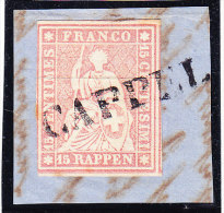 Heimat SG Cappel Stabstempel Auf 15 Rp. Strubel #24G Briefstück - Used Stamps