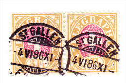 Heimat SG ST GALLEN 4.6.1886 Vollstempel Auf  Waagrechtes Paar 3Fr. Telegraphen Marke #18 - Telegrafo