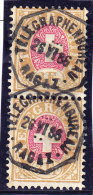 Heimat SG RAGAZ Telegraphenbureau 25.6.1886 Auf  Senkrechtes Paar 3Fr. Telegraphen Marke #18 - Telegraph