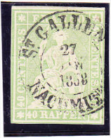 Heimat SG St. Gallen 27.?.1858 2-Kreis-Stempel Auf 40Rp. Strubel #26C - Used Stamps
