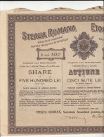 3781FM- ROMANIAN STAR- OIL COMPANY, SHARE OF 500 LEI, CUPONS, 1926, ROMANIA - Oil
