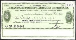 Mini Assegno Banca Di Credito Agrario Ferrara  £ 100 - [10] Chèques