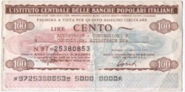 Mini Assegno Istituto Centrale Delle Banche Popolari Italiane £ 100 - [10] Assegni E Miniassegni