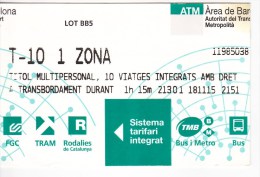 Spain , Barcelona   , Metro - Bus  - Autobus - Tram  Ticket  , 2015 - Europe