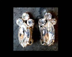 Anciennes Boucles Clips En Strass Des Années 50/ French Costume Jewellerystrass White Earrings - Earrings