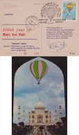 India, 200 Years Of Man´s First Flight, Tajmahal, Mosque, Card Flown In Hot Air Balloon, Signed By Pilot, Inde Indien - Corréo Aéreo