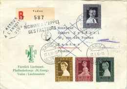 LIECHTENSTEIN - 1956 - NOMBREUX CACHETS  & OBLITERATIONS SUR TIMBRES CROIX ROUGE N° 300, 301, 302,303 - RETOUR - Machines à Affranchir (EMA)