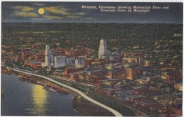 USA, Memphis, Tennessee, Showing Mississippi River And Riverside Drive By Moonlight, 1956 Used Linen Postcard [16663] - Memphis