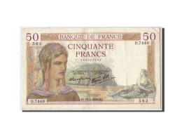 Billet, France, 50 Francs, 50 F 1934-1940 ''Cérès'', 1938, 1938-01-13, TB+ - 50 F 1934-1940 ''Cérès''