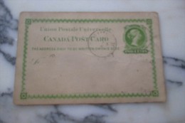 LETTRE ENTIER POSTAUX MARCOPHILIE POST CARD CANADA - 1860-1899 Reign Of Victoria