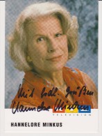 Original RTL Autograph TV Cast Card - German Actress HANNELORE MINKUS - TV Series GZSZ / Hinter Gittern - Autogramme