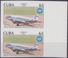 1994.142 CUBA 1994 PROOF IMPERFORATED MNH. 50 ANIV OACI. AVIONES. AIRPLANE. PAIR 2. - Unused Stamps