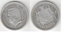 Monaco 1 Franc 1943  Xf+ Catalog Val 2016 = 17,5$ - 1922-1949 Luigi II