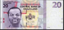 SWAZILAND P37 20 EMALANGENI 2010  Low # AA0000783 Signature 9b UNC. - Swasiland