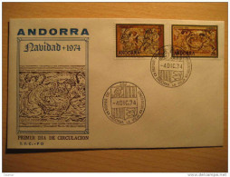 ANDORRA 1974 Meritxell Christmas Religion Art Romanico Romanic Romanique Fdc Spd ANDORRE - Brieven En Documenten