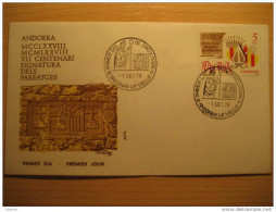 ANDORRA LA VELLA 1978 VII Centenari Signatura Dels Pareatges SPD FDC Sobre Cover Andorre - Lettres & Documents