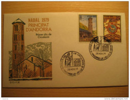 ANDORRA LA VELLA 1979 Navidad Christmas Iglesia Sta Coloma Romanico Church SPD FDC Sobre Cover Andorre - Covers & Documents